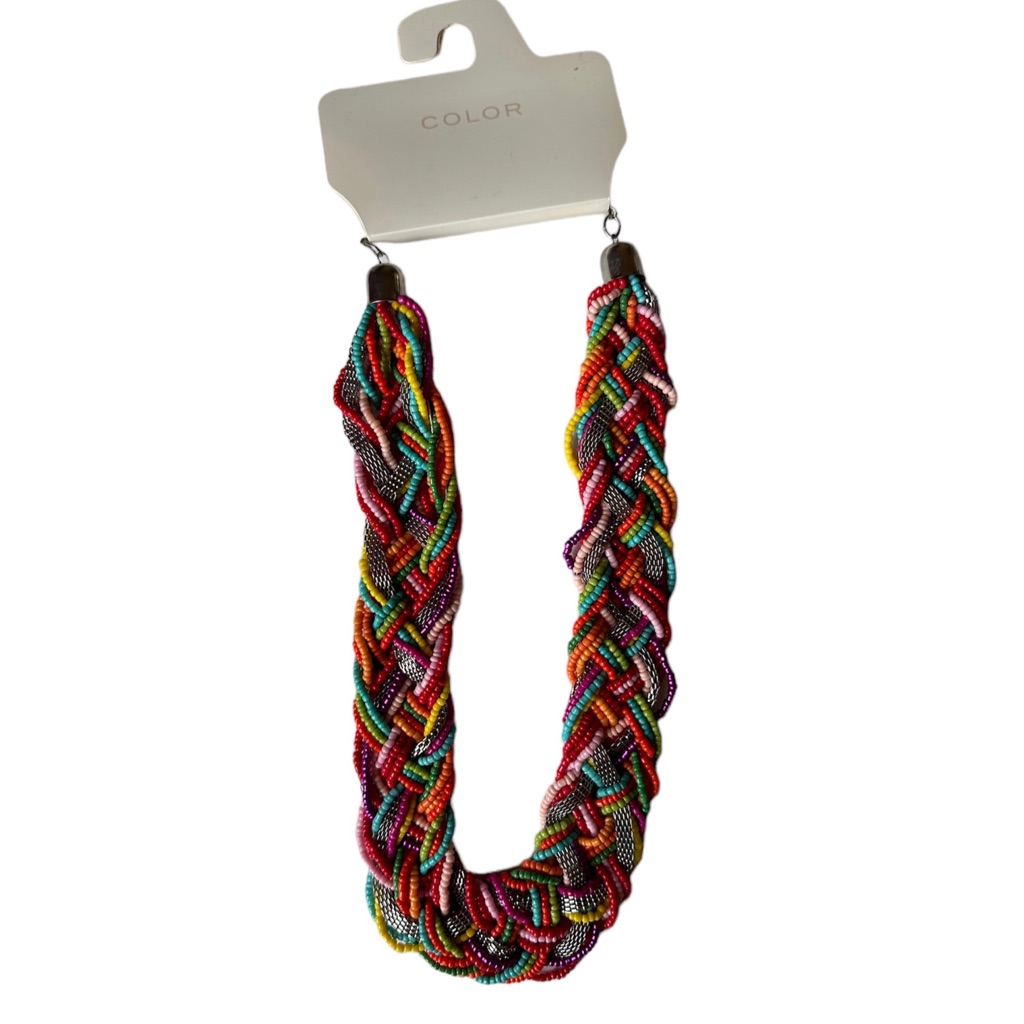 Kohls Beaded Woven Chunky Multicolor Silver Chain Necklace Nwt 9$